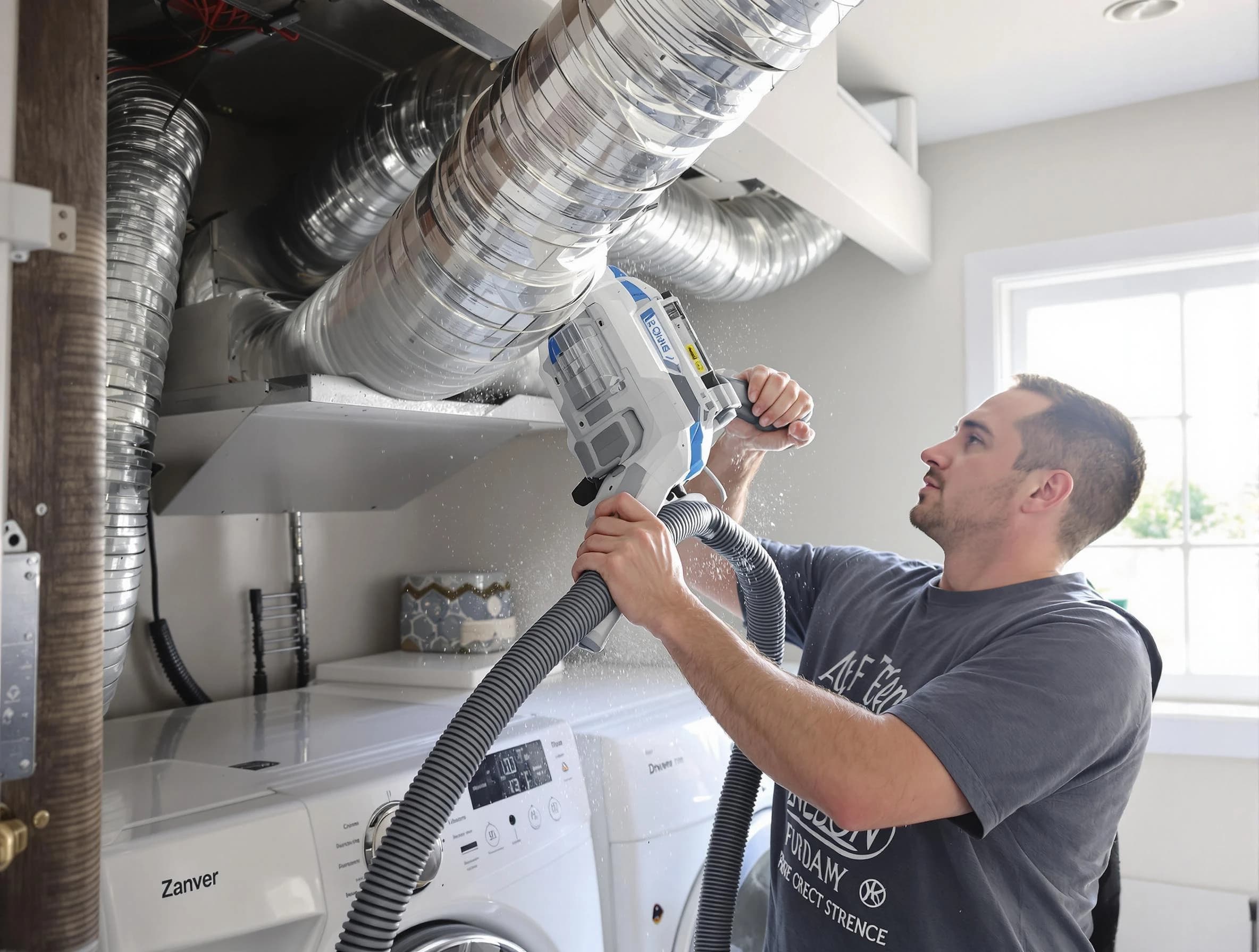 Grayson Valley Dryer Vent Cleaning specialist cleaning deep within a dryer vent duct system in Grayson Valley
