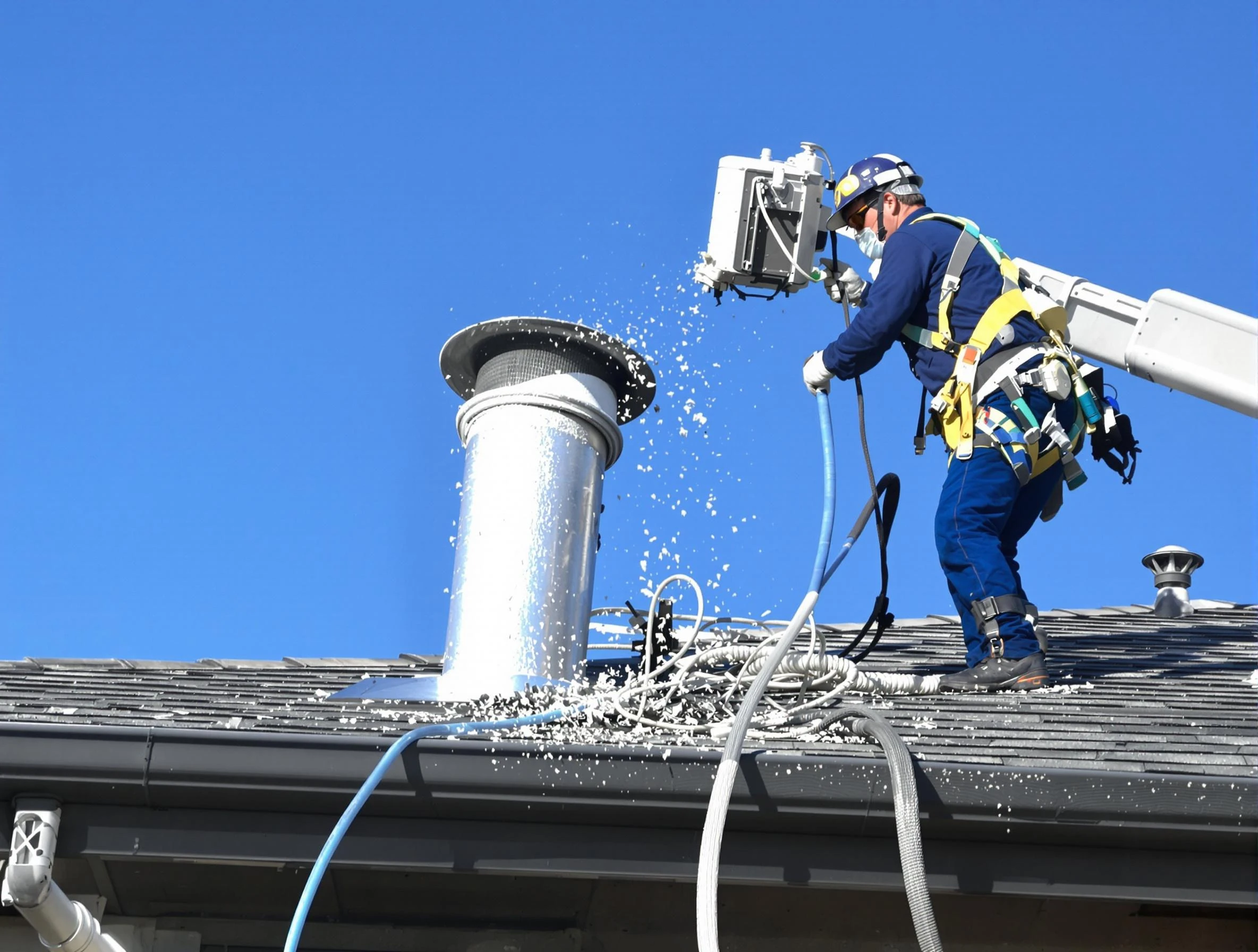 Grayson Valley Dryer Vent Cleaning certified technician safely cleaning a roof-mounted dryer vent in Grayson Valley