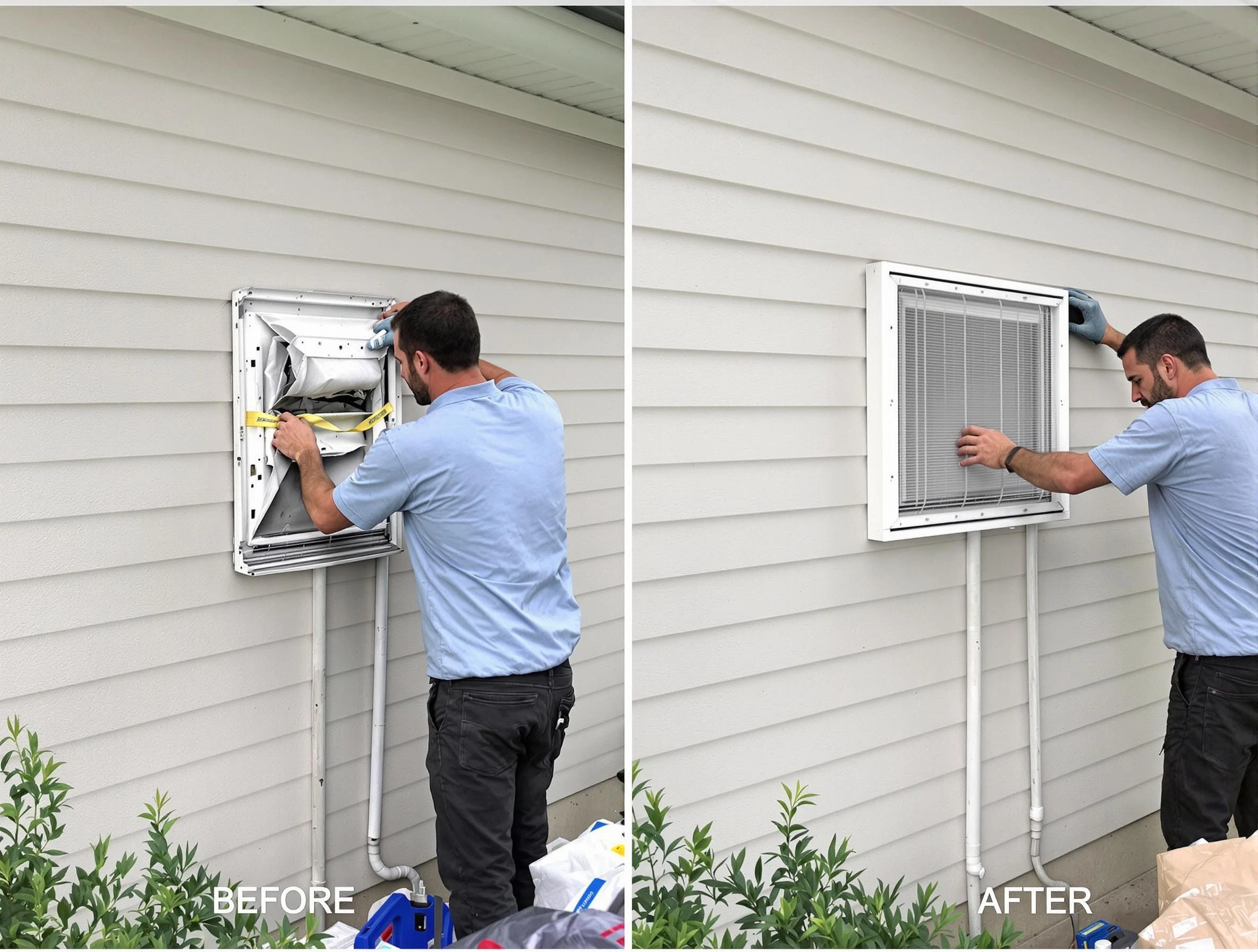 Grayson Valley Dryer Vent Cleaning technician installing high-quality dryer vent cover at a residential property in Grayson Valley